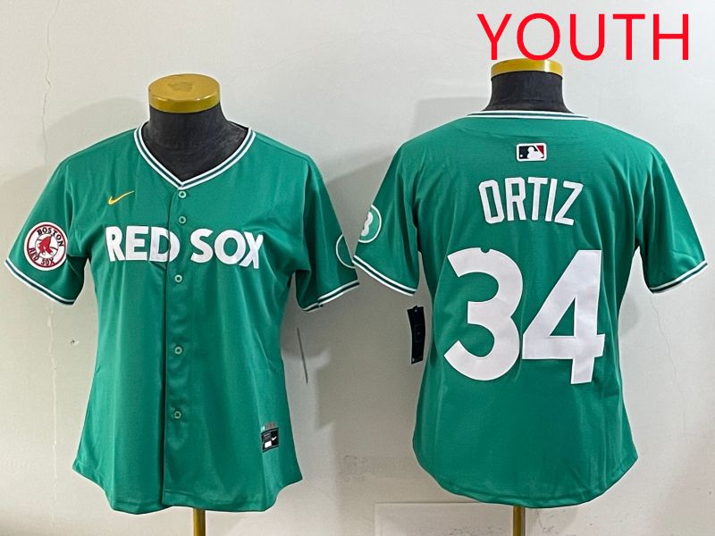 Youth 2025 Boston Red Sox #34 Ortiz Dark Green Joint Name Nike MLB Jersey style 8->youth mlb jersey->Youth Jersey